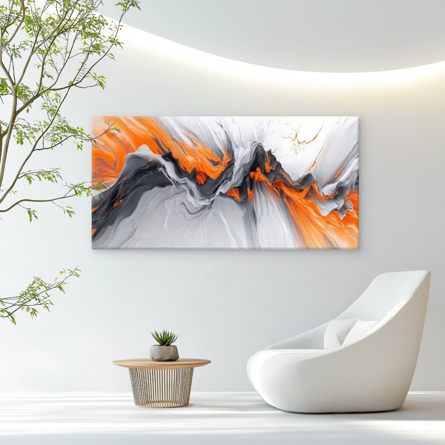Lava Flow Orange Grey Wall Art Canvas Office Home Room Framed 120x60cm