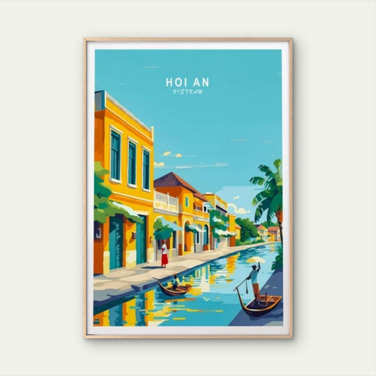 Hoi An Vietnam, Canal Boats & House Art Travel Poster Print Wall Art