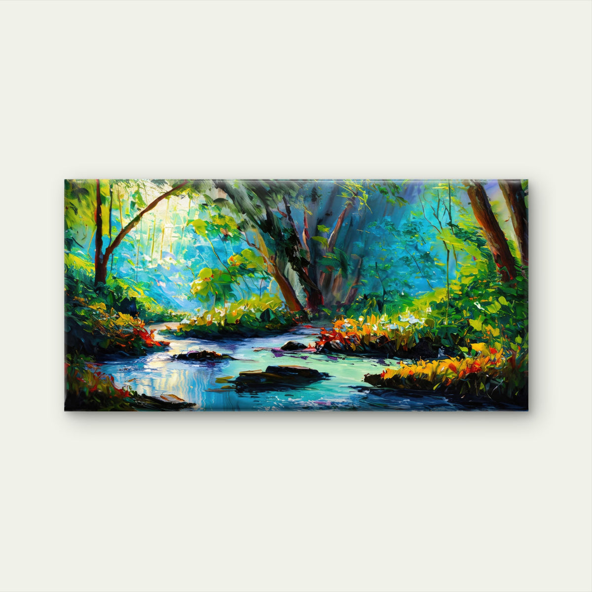 Forest River Green Autumn Decor Wall Art Canvas Office Home Room Framed 120x60cm