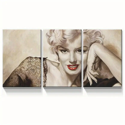 3pcs Elegant Blonde Actress Red Lips, Floral Lace Metal Print Ready to Hang Art