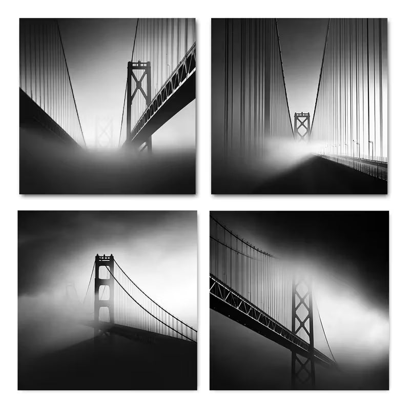 4pcs Monochrome Of Bridg Wall Art Canvas Framed