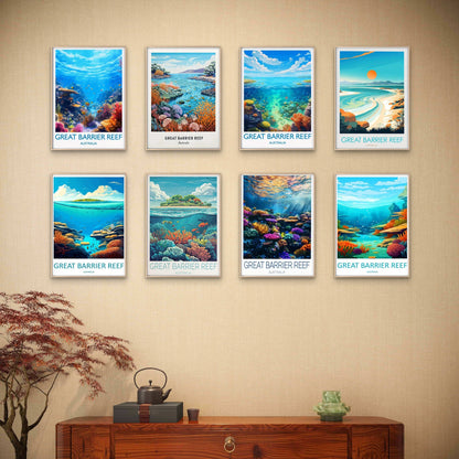 8pcs Great Barrier Reef, Queensland, Australia Travel Poster Print Wall Art