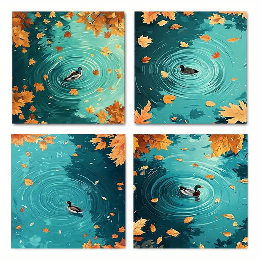 4pcs Ducks In the Lake DL   Wall Art Canvas Framed