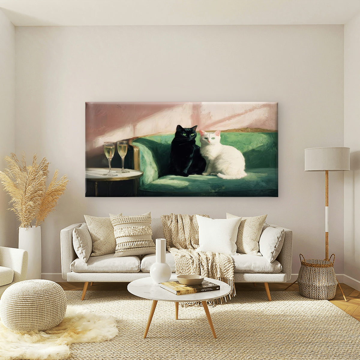 Black & White Cats Wall Art Canvas Office Home Room Framed 120x60cm