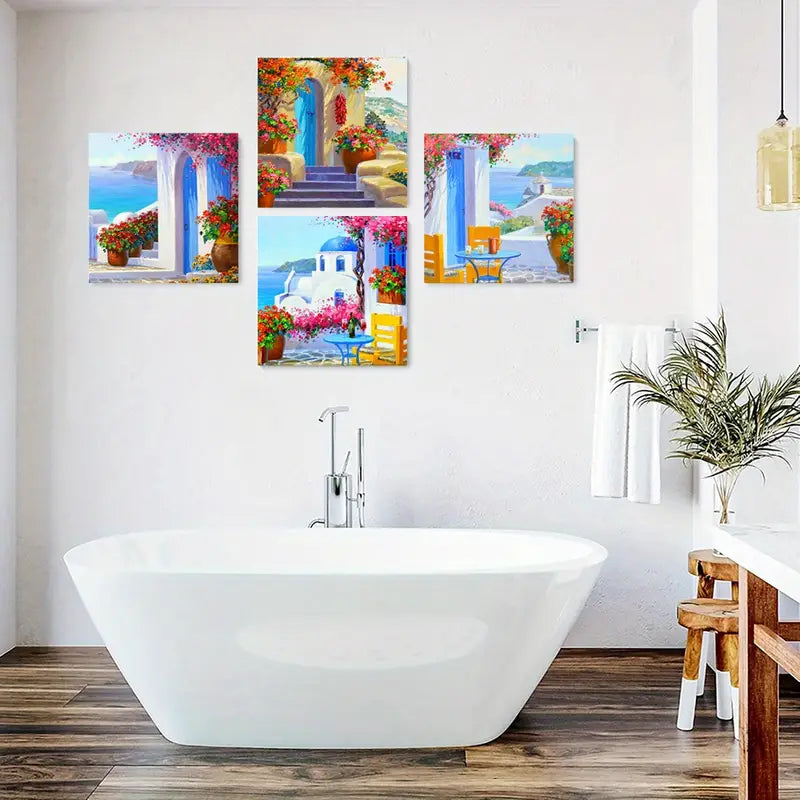 4pcs Red Poster, Maple Leaves Wall Art Canvas Framed