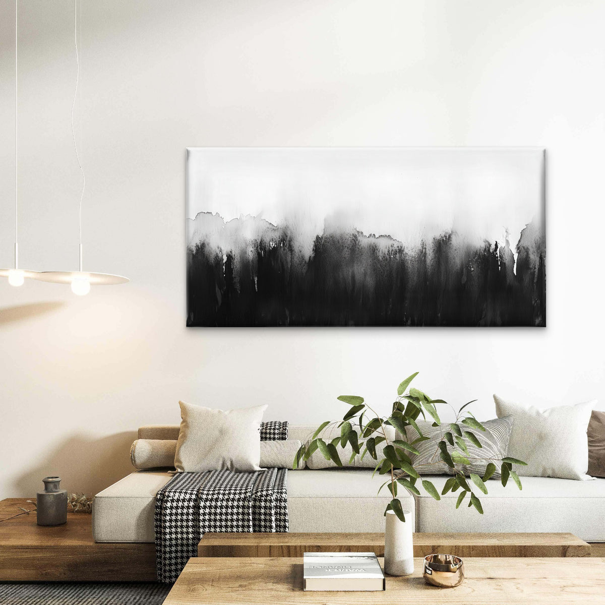 Minimalist Black Ink Abstract Wall Art Canvas Office Home Room Framed 120x60cm