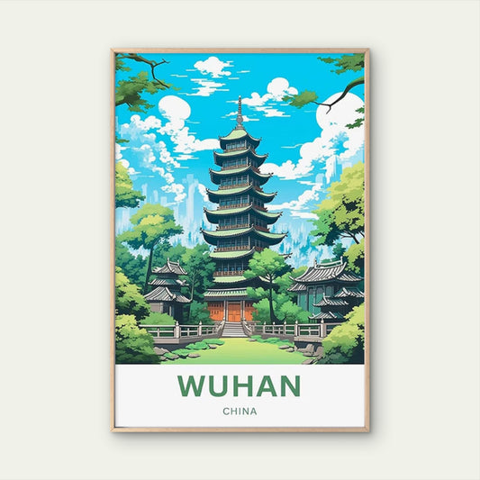 Wuhan China Traditional Chinese Pagoda Travel Poster Print Wall Art