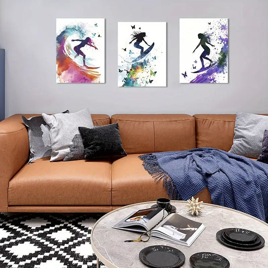3pcs Surfing Vibrant Ocean & Coastal Metal Print Ready to Hang Art