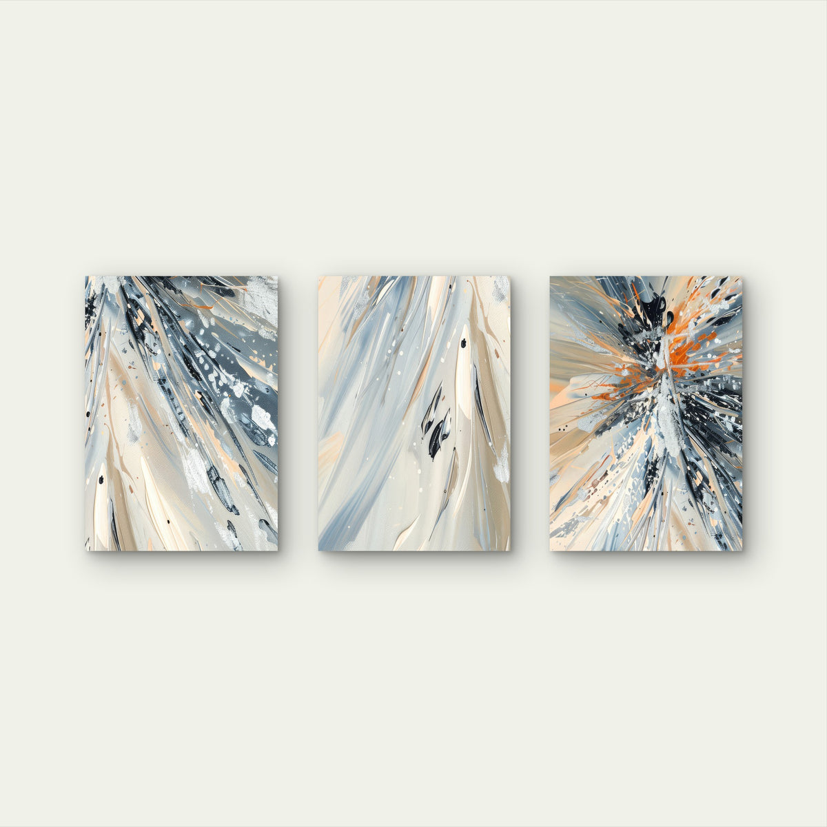3pcs Beige Grey Orange Splash Abstract Wall Art Set Canvas Framed 60x90cm - High Quality Print 100% Australian Made Wall Canvas Ready to Hang