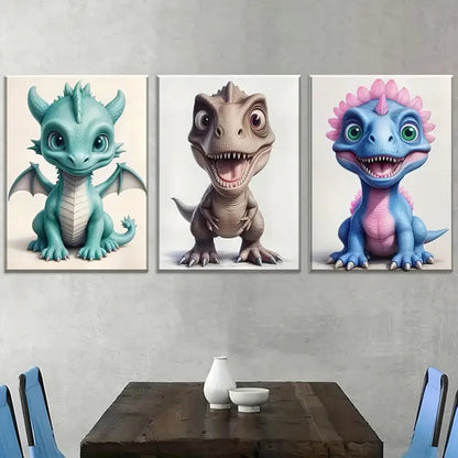 3pcs Pieces of Minimalist-Style Dragon Wall Art Set Canvas Framed 40x60cm - High Quality Print 100% Australian Made Wall Canvas Ready to Hang