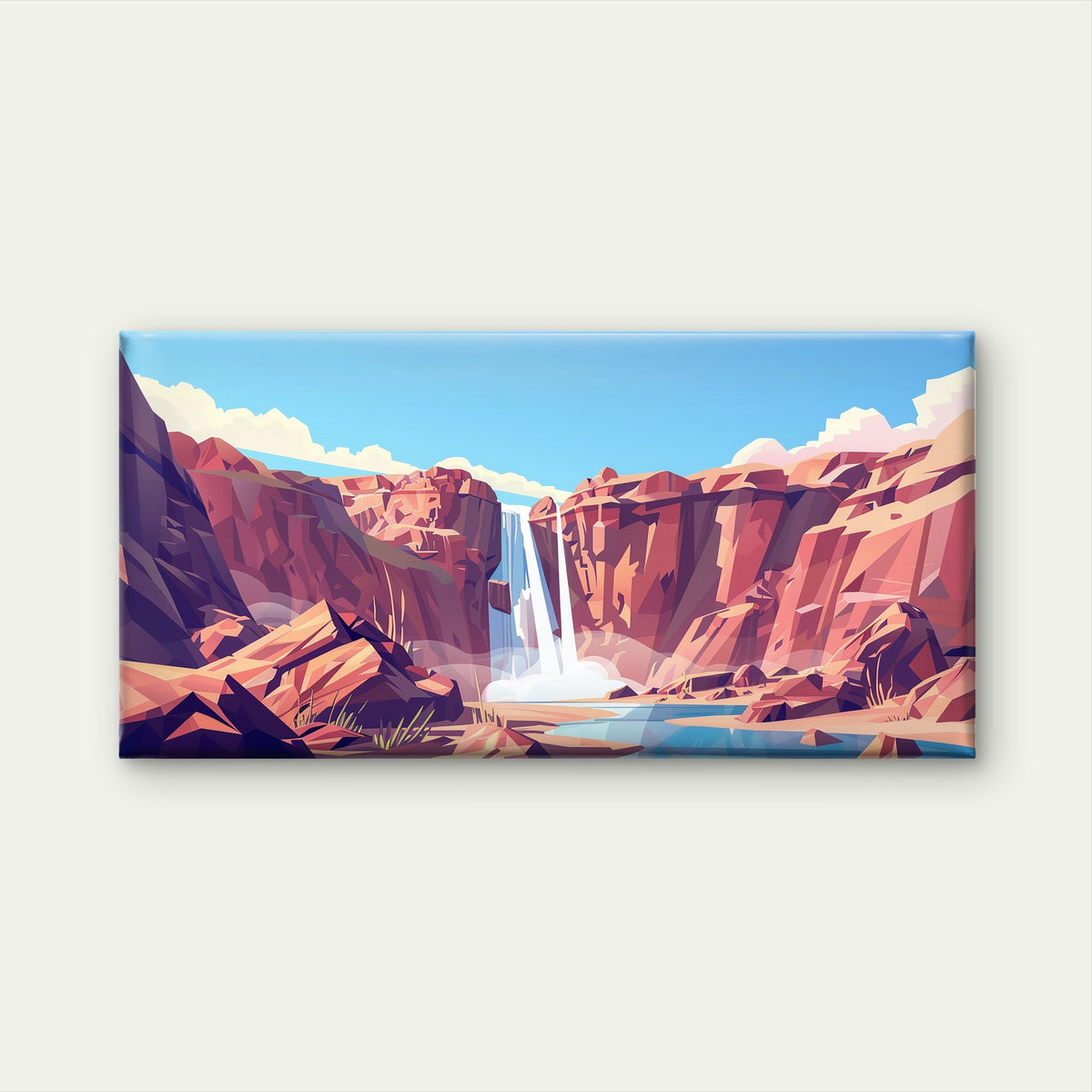 Geometric Canyon Waterfall Wall Art Canvas Office Home Room Framed 120x60cm