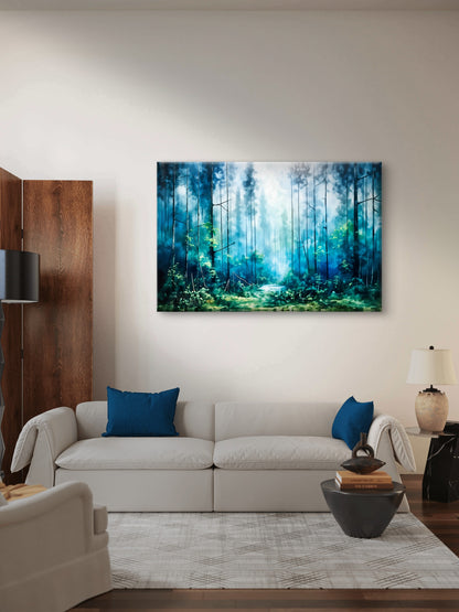 Misty Blue Shaded Dark Forest Wall Art Decor 100% Australian Made