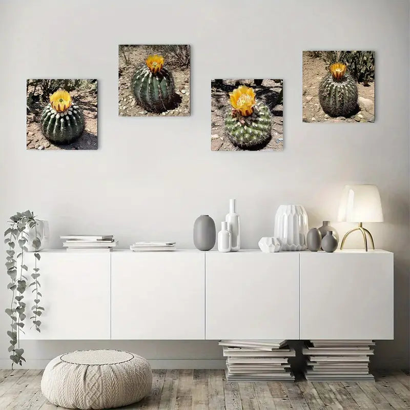 4pcs Saguaro Cactus Wall Art Canvas Framed