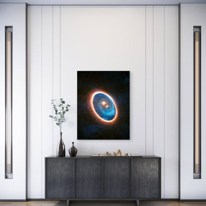 Celestial Scene with Blue Halos And Orange Flames Metal Print Ready to Hang
