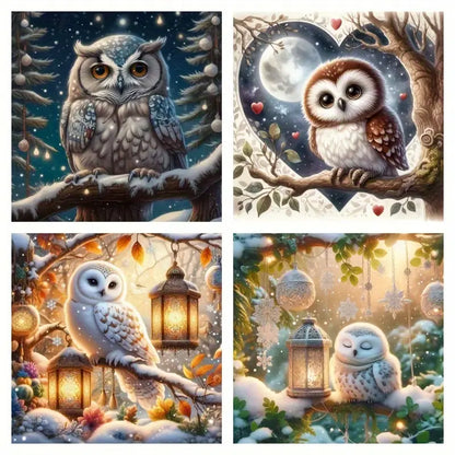 4pcs Owl In Winter Season Wall Art Canvas Framed