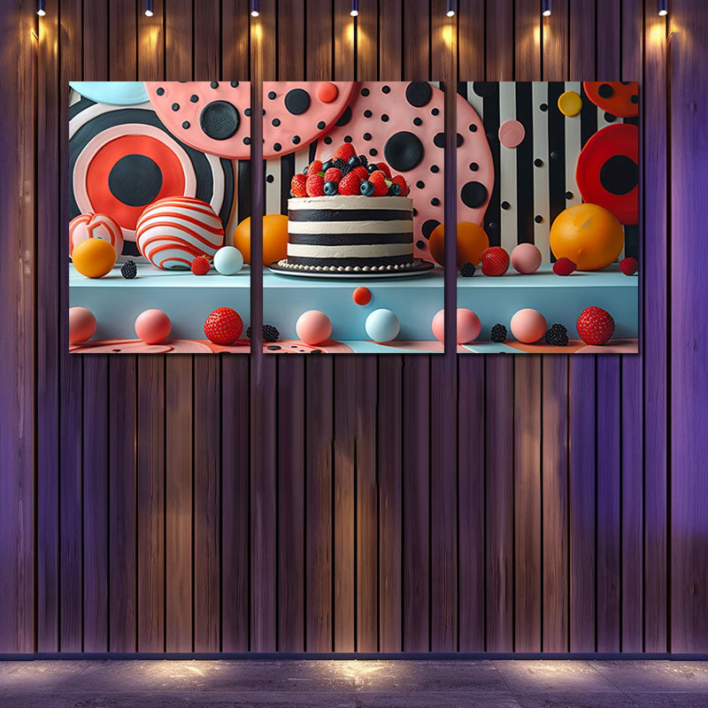 3pcs Colorful Cake With Decoration Wall Art Set Canvas Framed 50x70cm - High Quality Print 100% Australian Made Wall Canvas Ready to Hang