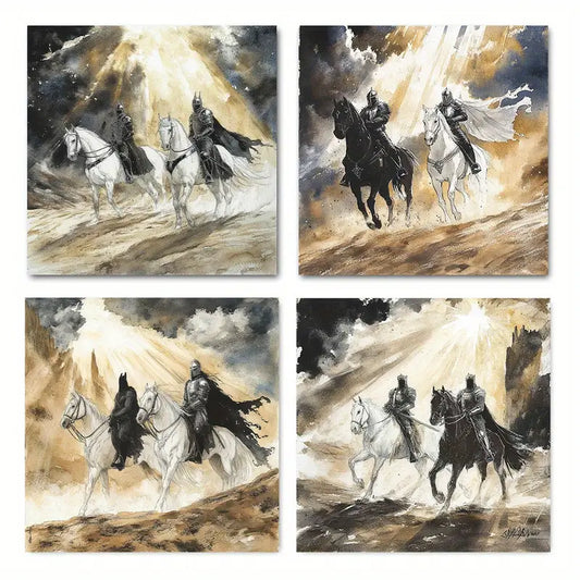 4pcs Light And Dark Rival Wall Art Canvas Framed