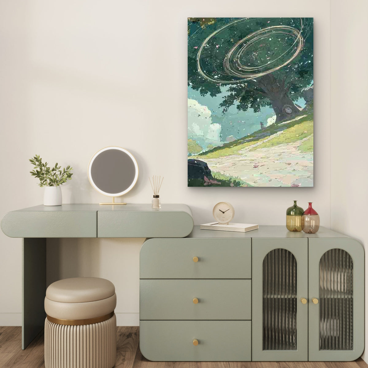 Floating Tree with Ethereal Orbs 40x60cm Metal Print Ready to Hang