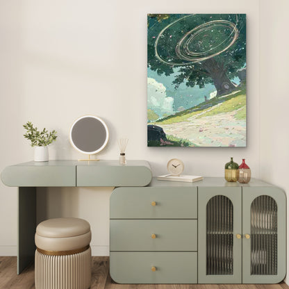 Floating Tree with Ethereal Orbs 40x60cm Metal Print Ready to Hang