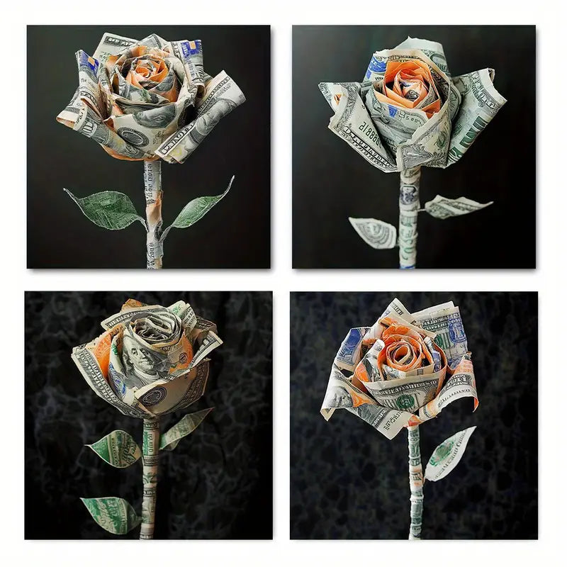 4pcs Motivational Entrepreneur Flower Print Wall Art Canvas Framed