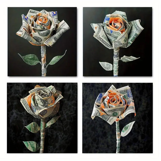 4pcs Motivational Entrepreneur Flower Print Wall Art Canvas Framed