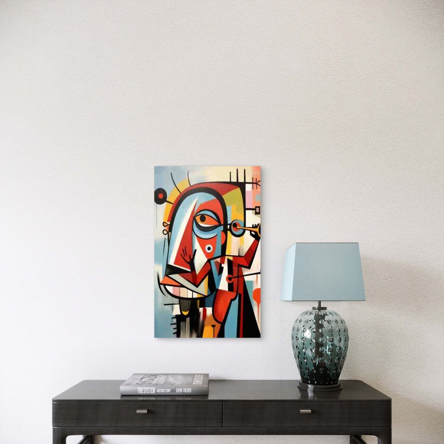 Multicolor Geometric Figure with Trumpet Metal Print Ready to Hang