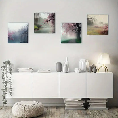 4pcs Birds And Cherry Blossom Nature Wilderness Wall Art Canvas Framed