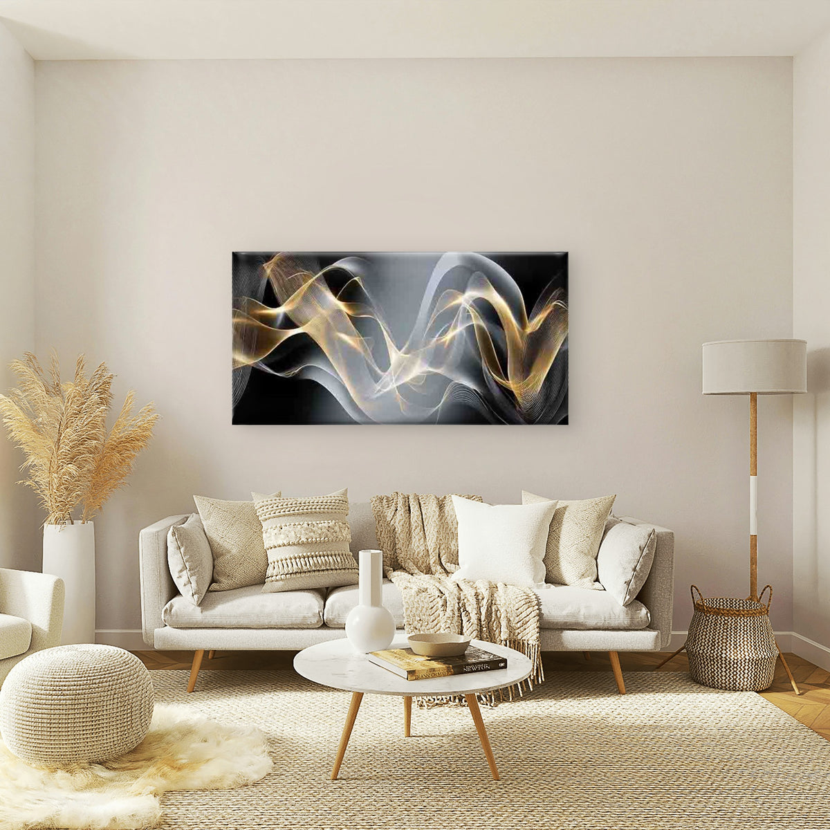 Abstract Golden & Black Wall Art Canvas Office Home Room Framed 120x60cm