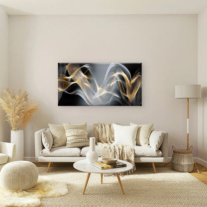 Abstract Golden & Black Wall Art Canvas Office Home Room Framed 120x60cm