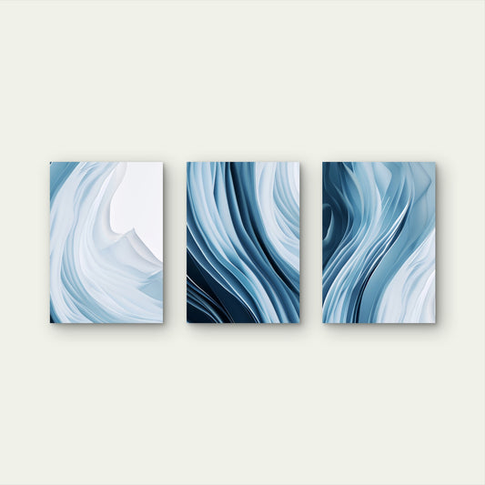 3pcs Abstract Blue Wave Fluid Marble Wall Art Set Canvas Framed 50x70cm - High Quality Print 100% Australian Made Wall Canvas Ready to Hang