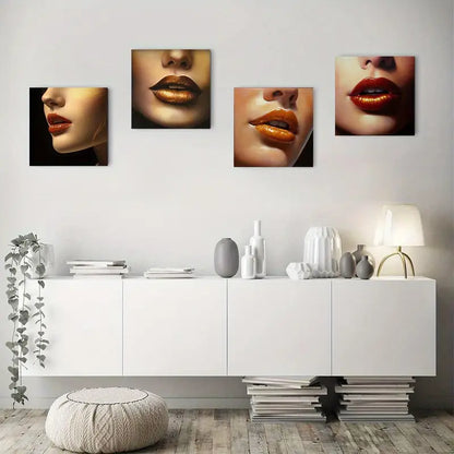 4pcs African Women Golden Poste Wall Art Canvas Framed