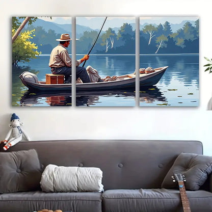 3pcs Fisherman Boat Scene Art Deco Wall Art Set Canvas Framed 60x90cm - High Quality Print 100% Australian Made Wall Canvas Ready to Hang