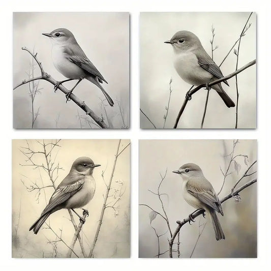 4pcs   Vintage Bird theme art print  ATV   Wall Art Canvas Framed
