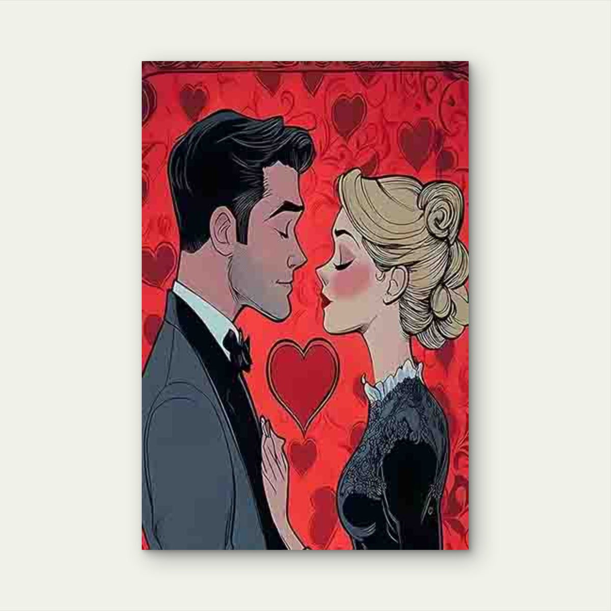 Romantic Couple Love Hearts - Vintage 40x60cm Metal Print Ready to Hang