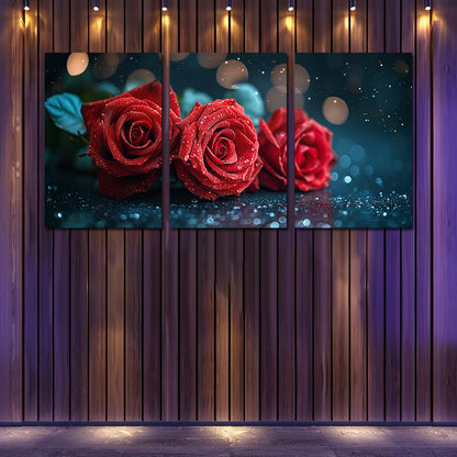 3pcs Book with Red Roses Wall Art Set Canvas Framed 40x60cm - High Quality Print 100% Australian Made Wall Canvas Ready to Hang