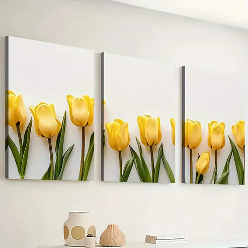 3pcs Minimalist Modern Floral Art Yellow Flowers Wall Art Set Canvas Framed 60x90cm - High Quality Print 100% Australian Made Wall Canvas Ready to Hang