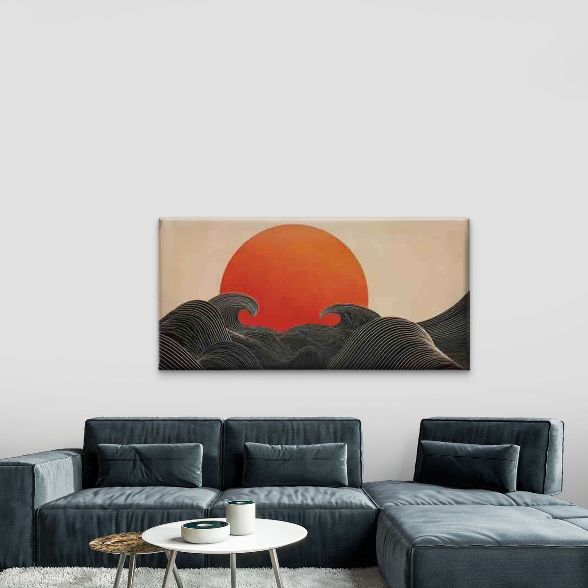 Abstract Waves And Sun Wall Art Canvas Office Home Room Framed 120x60cm