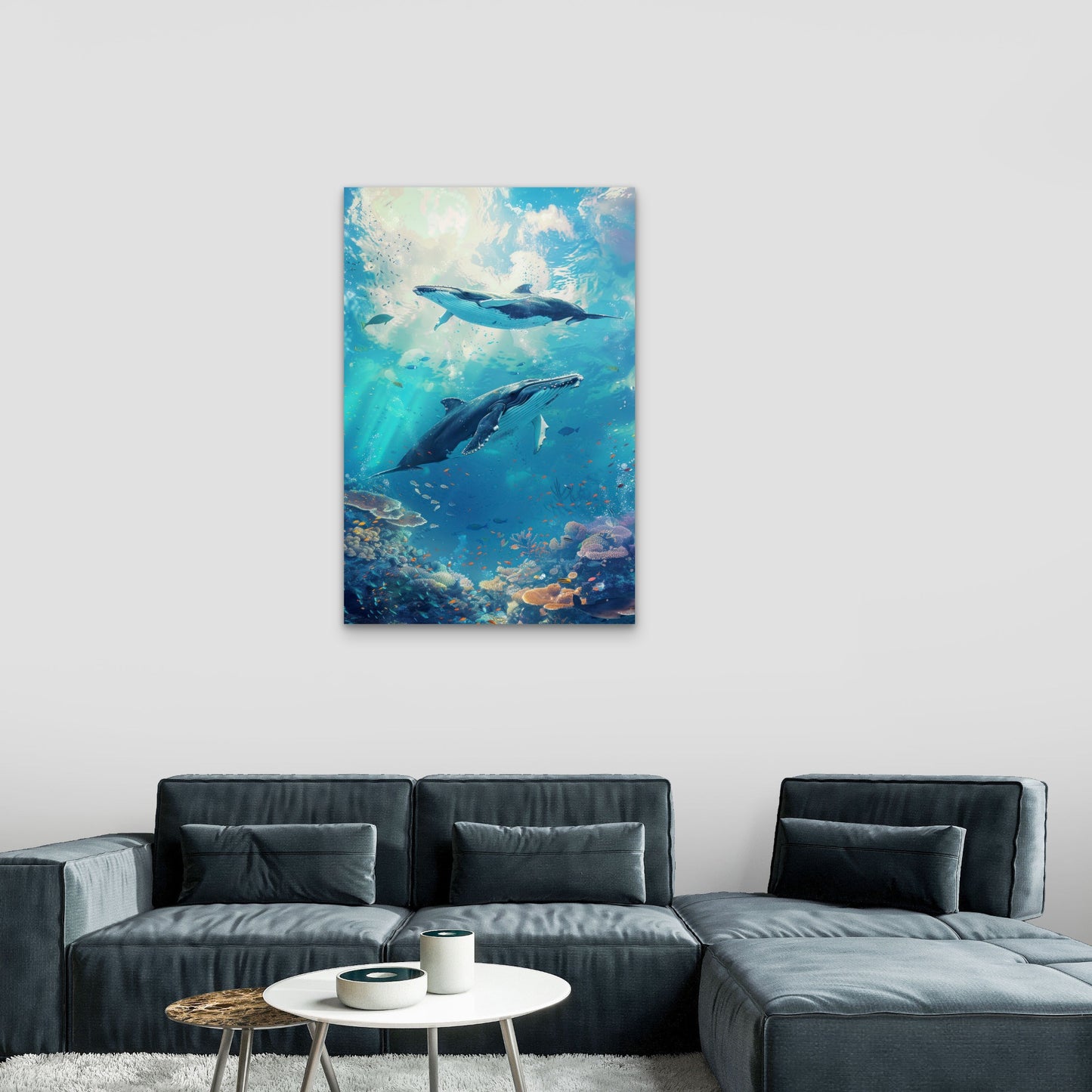 White Flowers Red Background 60x90cm Metal Print Ready to Hang