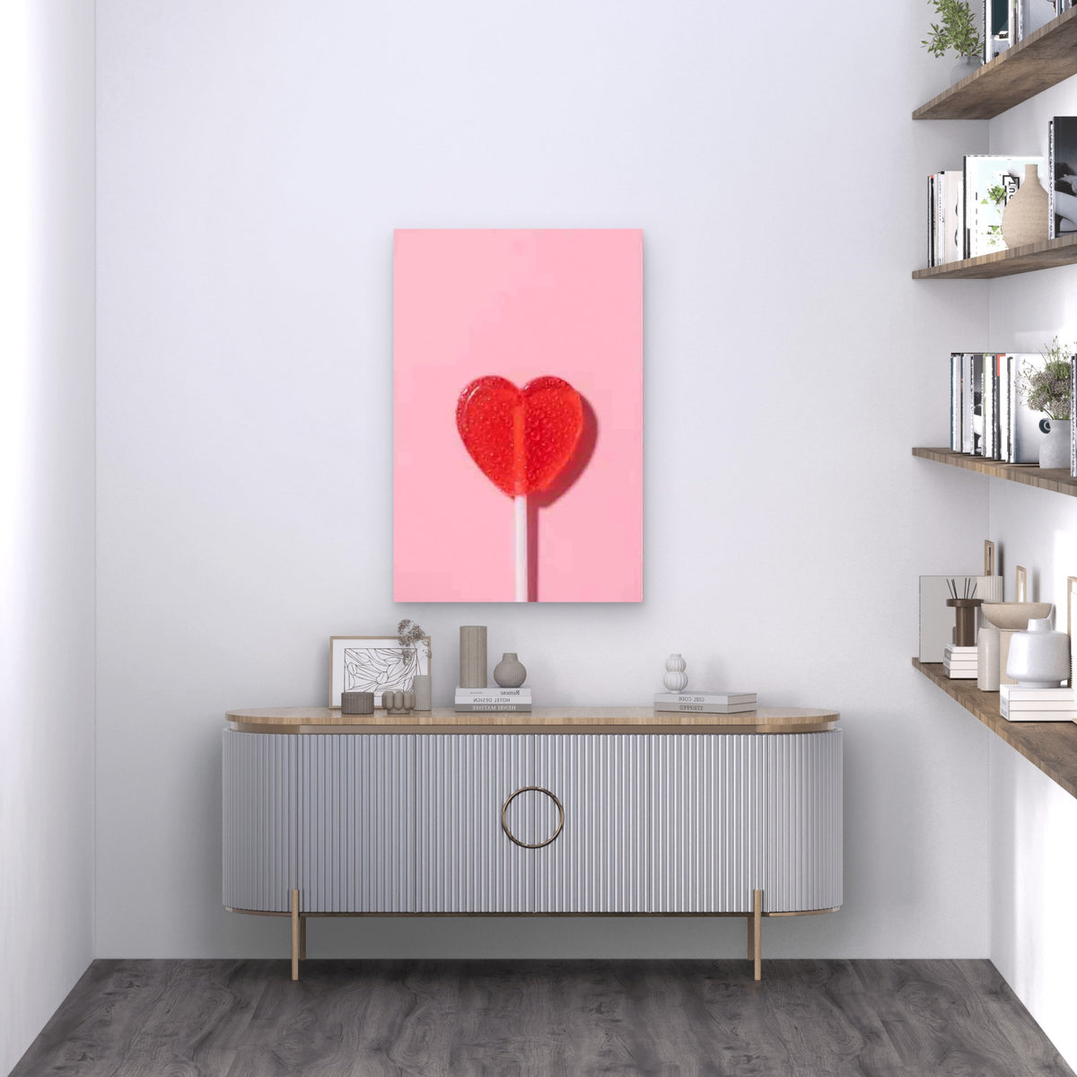 Candy-Inspired Heart Lollipop Metal Print Ready to Hang