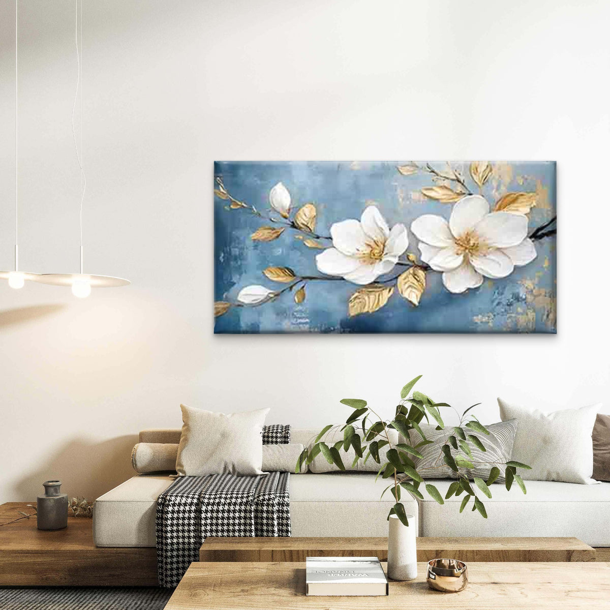 White Magnolia Flowers Wall Art Canvas Office Home Room Framed 120x60cm