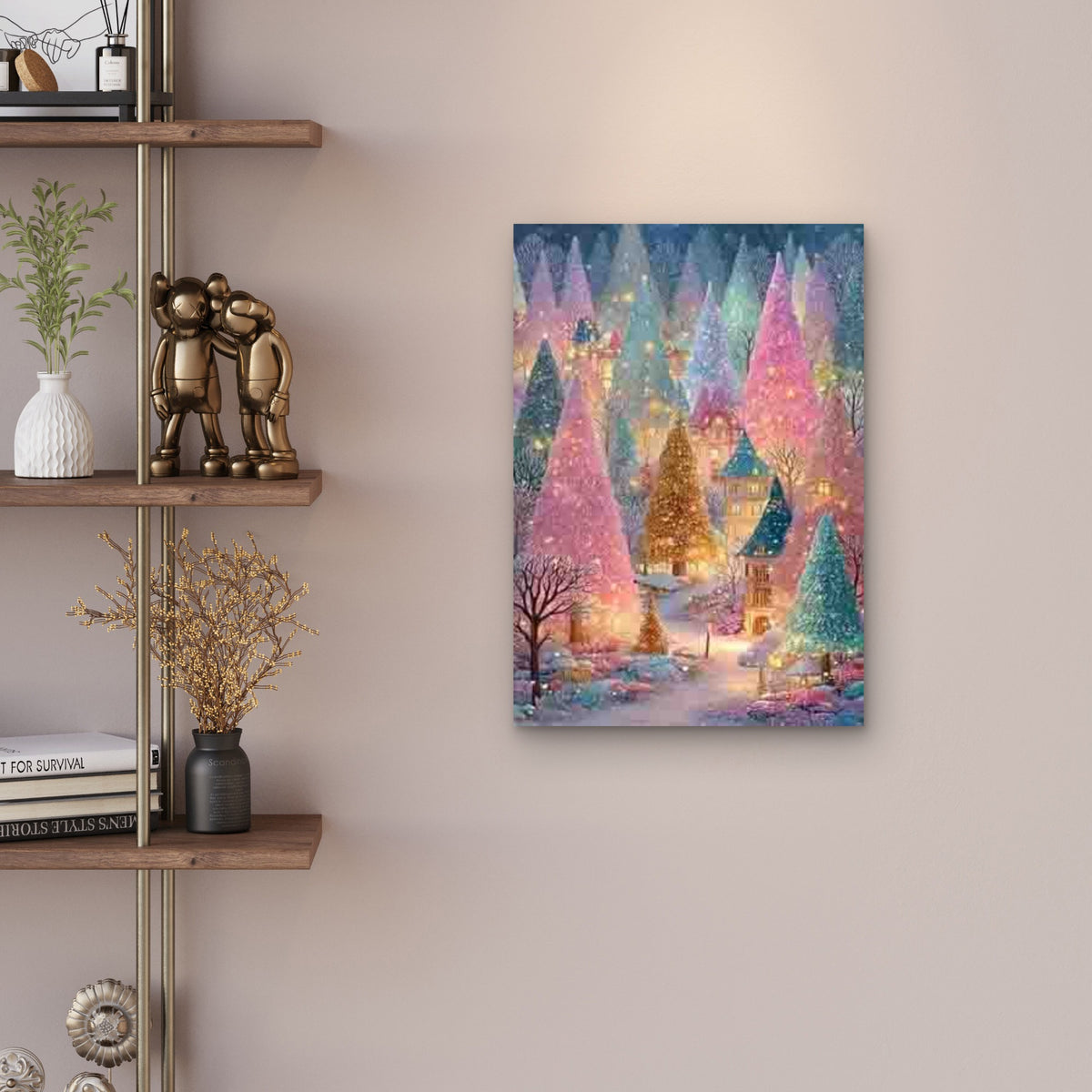 Enchanted Winter Forest with Colorful Trees Metal Print Ready to Hang
