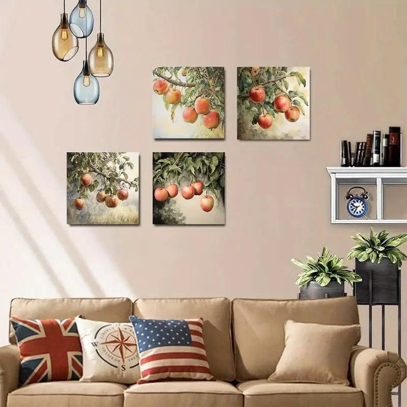 4pcs Apple Tree Elegant Wall Art Canvas Framed