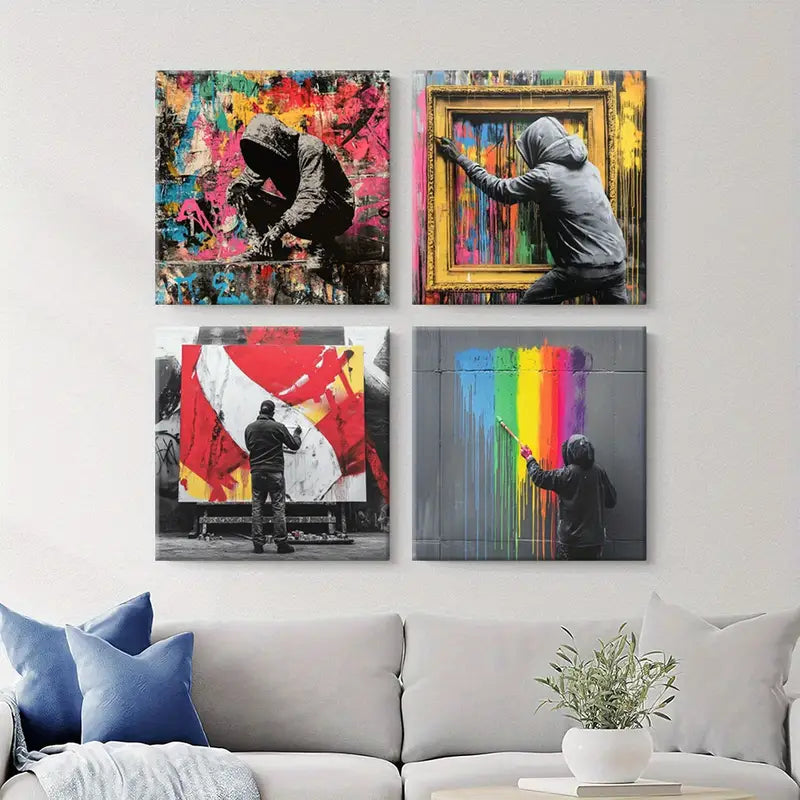 4pcs  Colorful Murals Art Print   Wall Art Canvas Framed