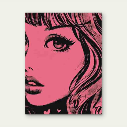 Pink & Black Vintage Woman Face 60x90cm Metal Print Ready to Hang