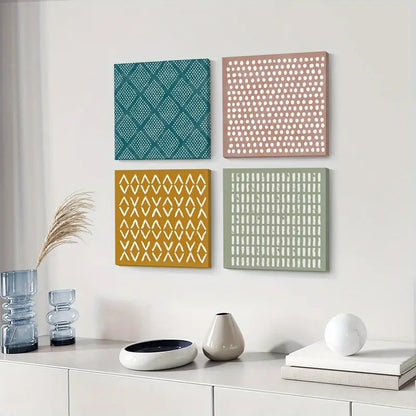 4pcs Geometric Lines White Brush Strokes   Wall Art Canvas Framed