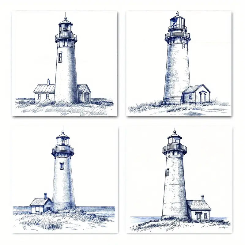 4pcs  Modern Abstract Nautical Lighthous  Wall Art Canvas Framed