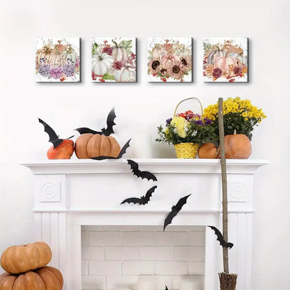 4pcs Rustic Farmhouse-Style Pumpkin & Sunflower Wall Art Canvas Framed