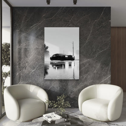 Rainy Cityscape Luxury Car Monochrome 40x60cm Metal Print Ready to Hang