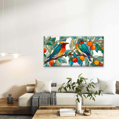 Stained Glass Featuring Bird Wall Art Canvas Office Home Room Framed 120x60cm