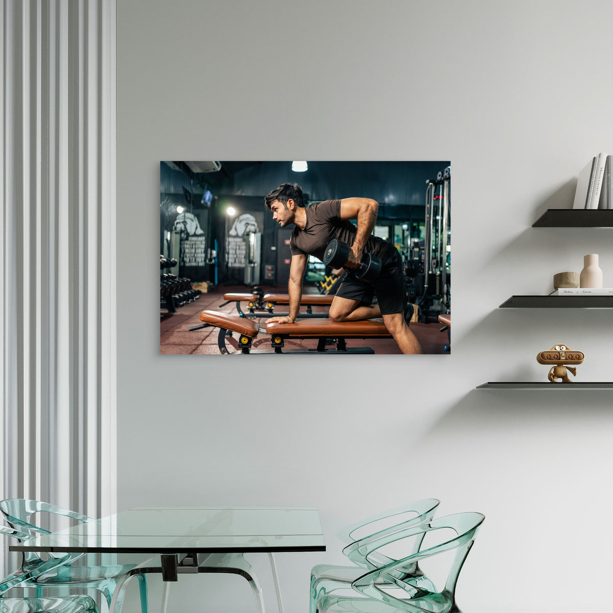 Man Doing One-Arm Dumbbell Row Gym Fitness 5mm thick Plastic Poster Ready to Hang 90x60cm